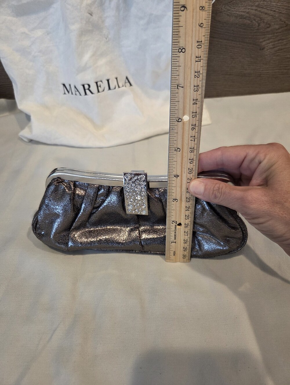 MARELLA Metallic Silver Evening Clutch with Crystal Buckle - Picture 11 of 11
